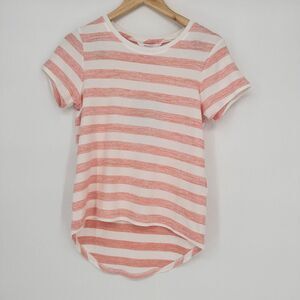 Market & Spruce Stitch Fix‎ Women Top Xsmall Pink White Striped Rounded Hem